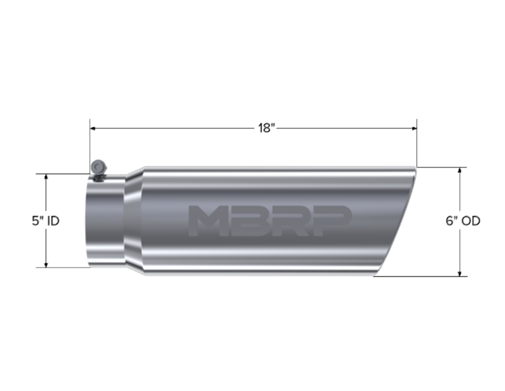 Tip; 6in. O.D.; Angled Rolled End; 5in. inlet 18in. in length; T304 - T5125 - Exhaust Tips Car Part People