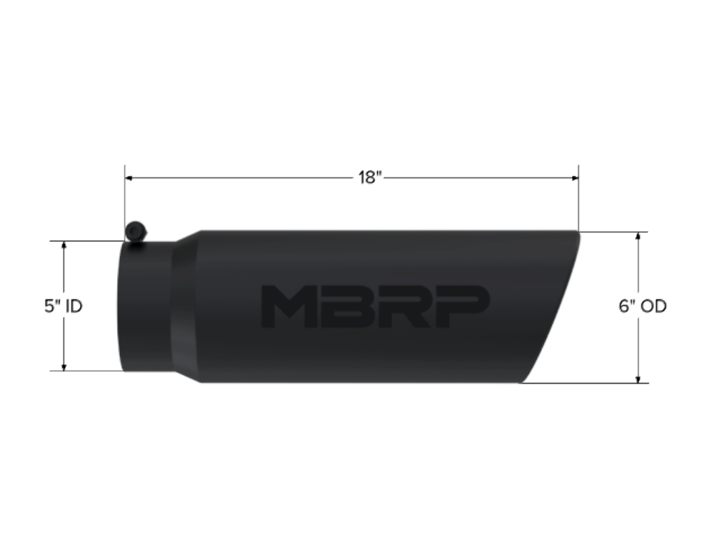 Tip; 6" O.D.; Angled Rolled End; 5" inlet 18" in length; Black Coated-T5125BLK - Exhaust Tips Car Part People