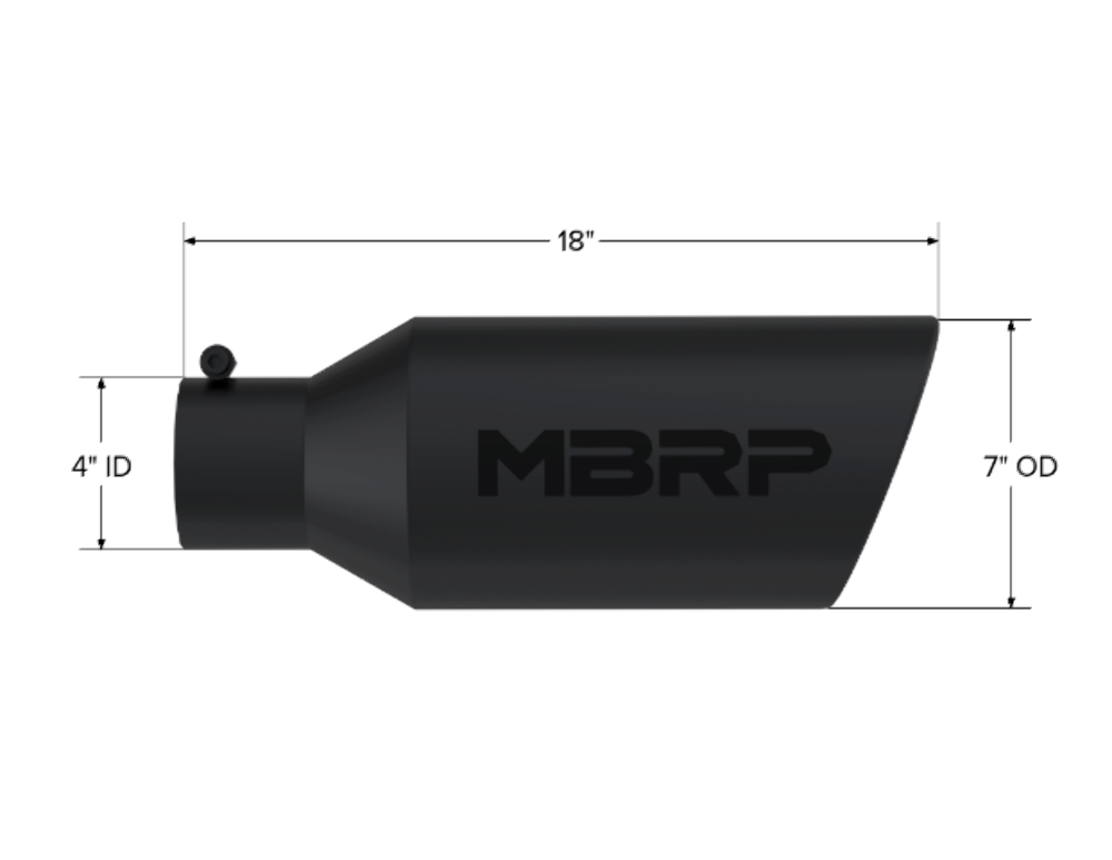 Tip; 7in. O.D.; Rolled End; 4in. inlet 18in. in length; Black - T5126BLK - Exhaust Tips Car Part People