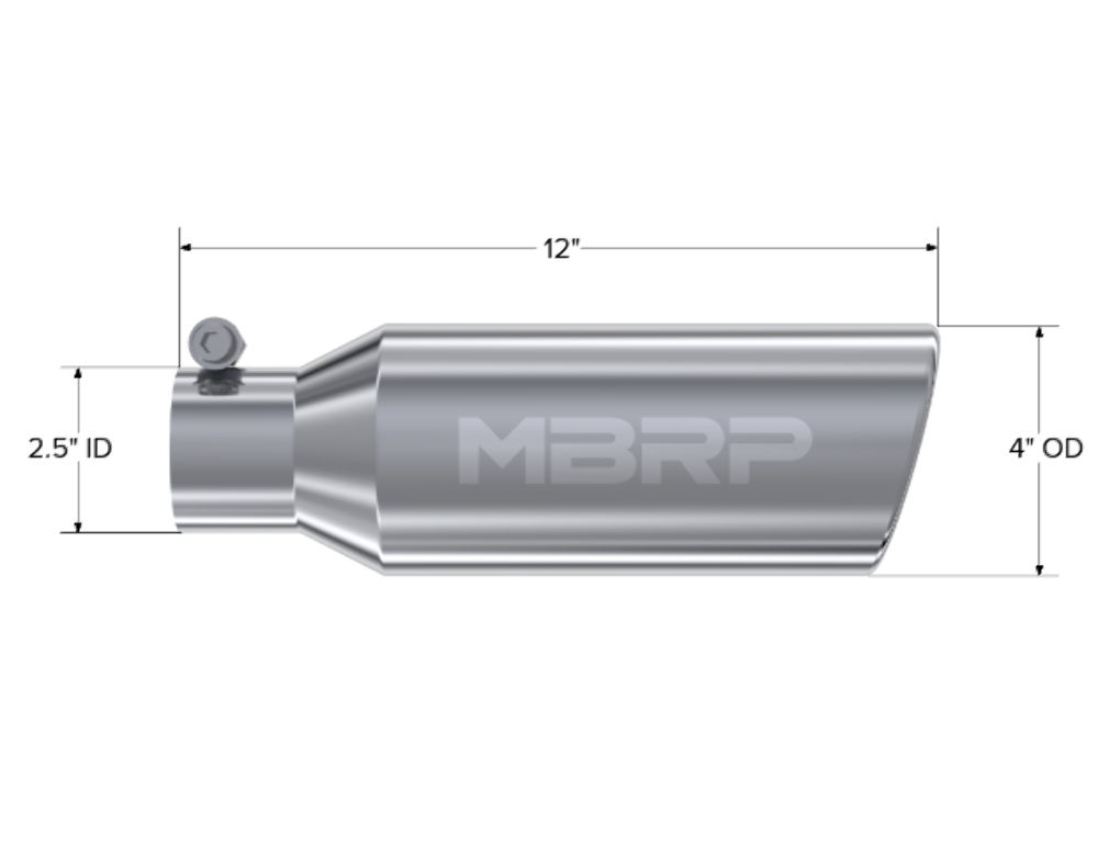 4" OD 2.5" inlet 12" length Angled cut Rolled End Clampless-no weld T304-T5150 - Exhaust Tips Car Part People