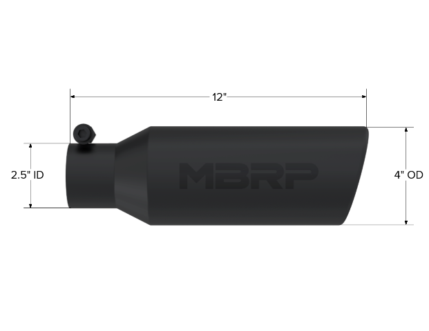 Tip; 4in. O.D.; Angled Rolled End; 2.5in. inlet; 12in. in length; Black-T5150BLK