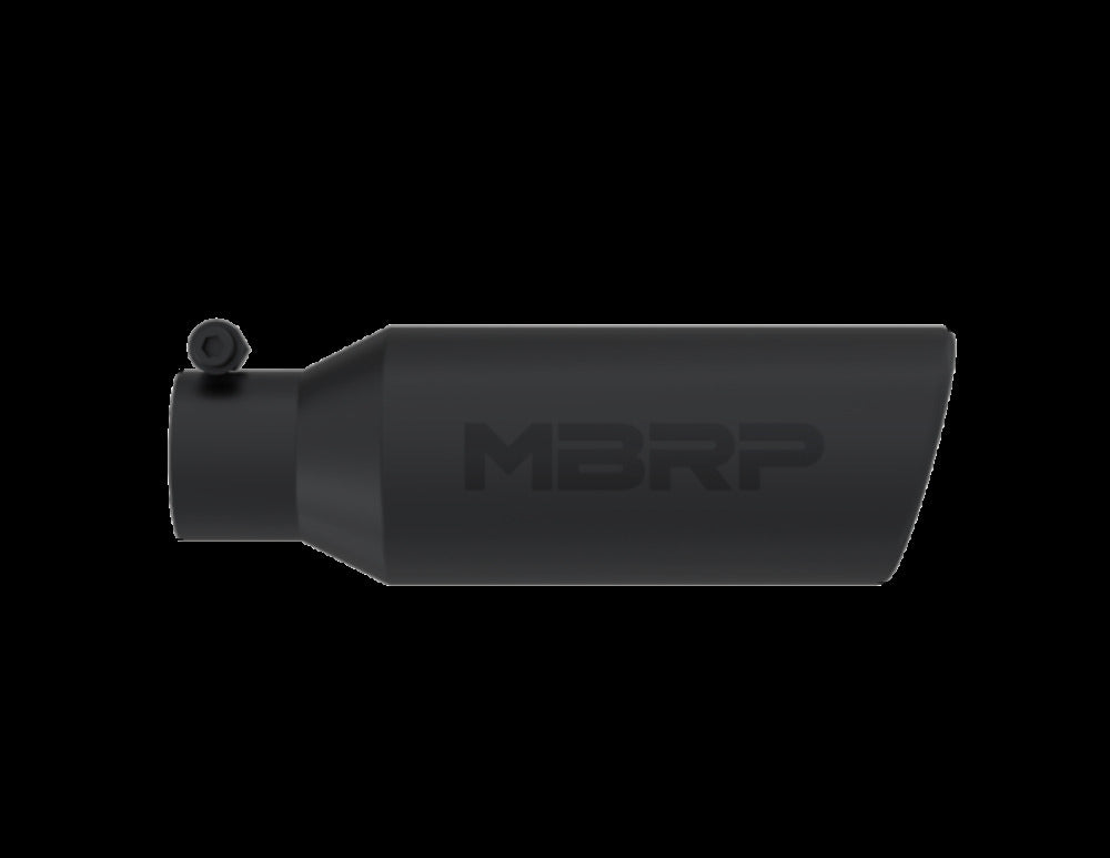 Tip; 4in. O.D.; Angled Rolled End; 2.5in. inlet; 12in. in length; Black-T5150BLK - Exhaust Tips Car Part People