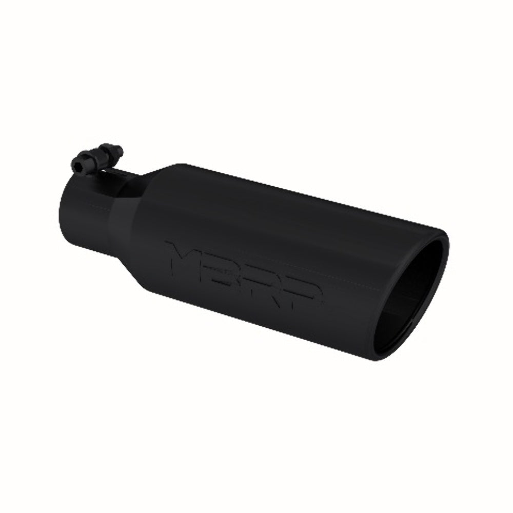 Tip; 4in. O.D.; Angled Rolled End; 2.5in. inlet; 12in. in length; Black-T5150BLK - Exhaust Tips Car Part People