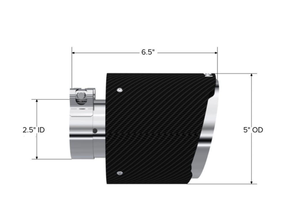 Tip; 5" OD Out; 2.5" ID; 6.5" Length; Angle Cut; Dual Wall; Carbon Fiber-T5190CF - Exhaust Tips Car Part People