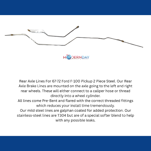 1967-1972 Ford F-100 Pickup Rear Axle Brake Lines 2 Piece Steel TRA6741OM