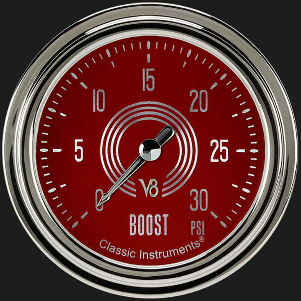 V8 Red Steelie 2 5/8" Boost Gauge, 30 psi V8RS342SLC