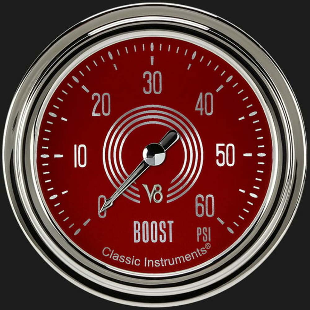 V8 Red Steelie 2 5/8" Boost Gauge, 60 psi V8RS343SLC