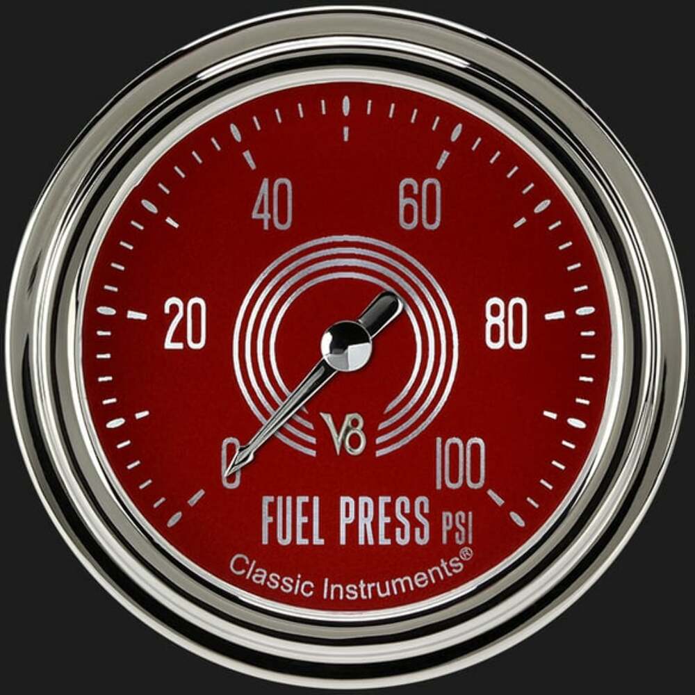 V8 Red Steelie 2 5/8" Fuel Pressure Gauge, 100 psi V8RS346SLC