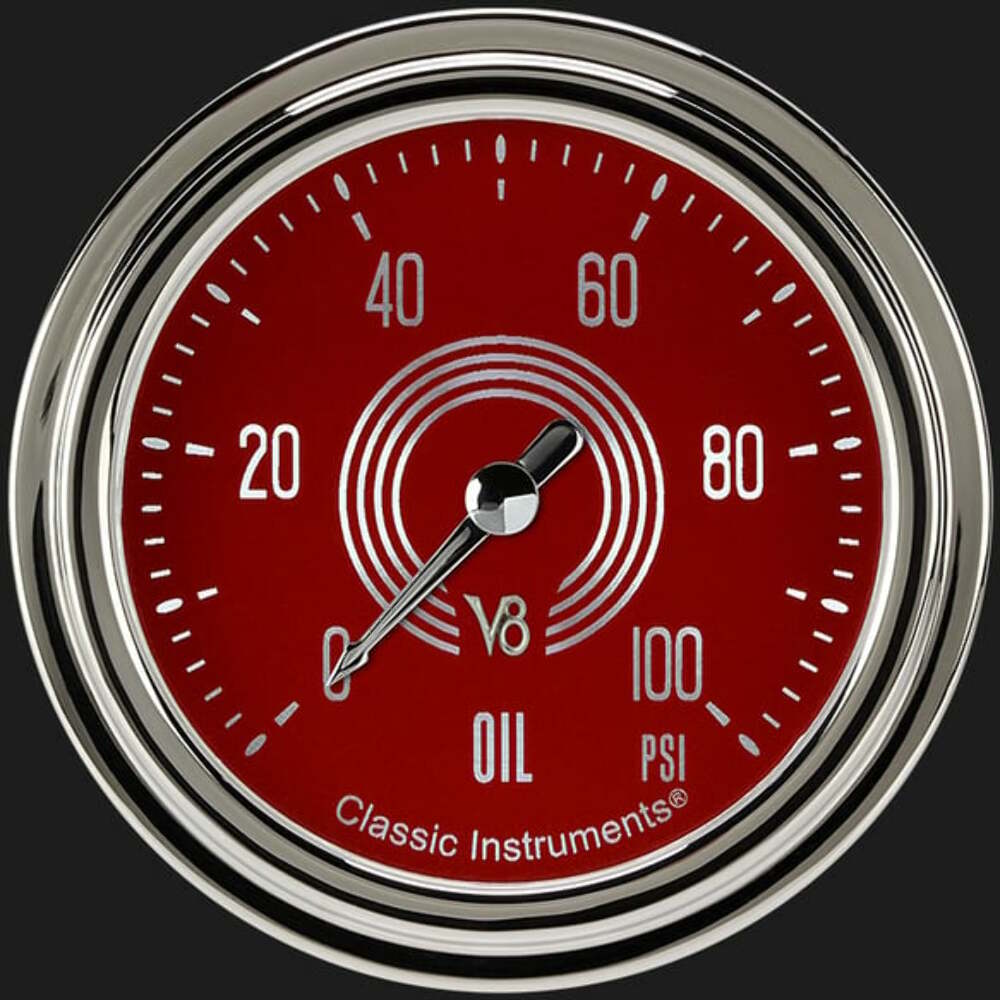 V8 Red Steelie 2 5/8" Oil Pressure Gauge V8RS381SLC