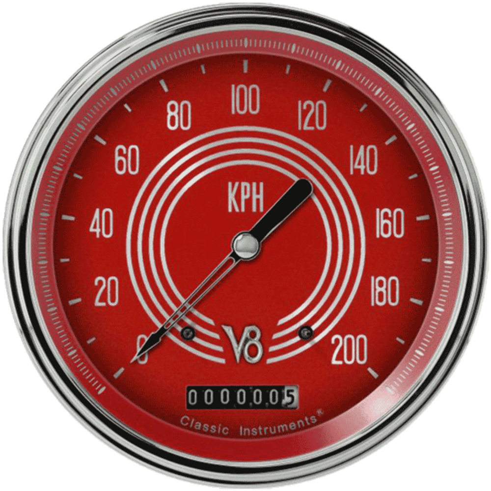 V8 Red Steelie 4 5/8" Speedometer V8RS58SLC