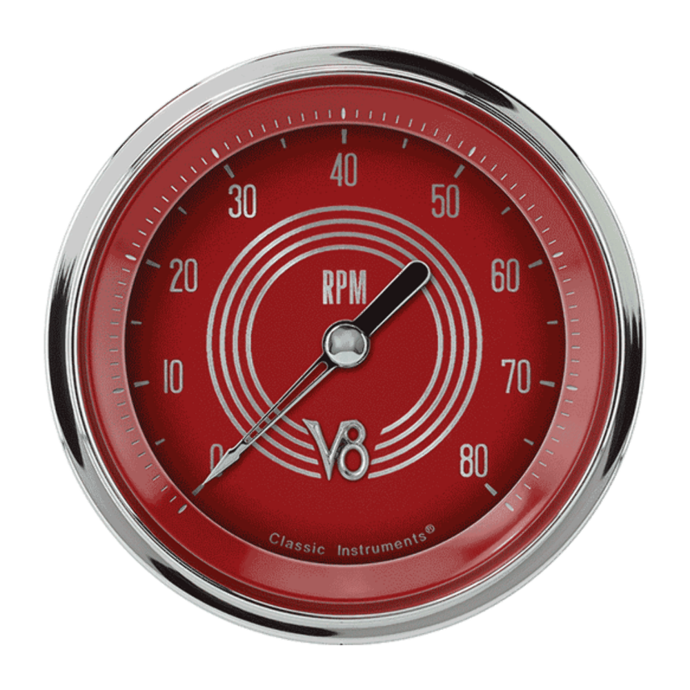 V8 Red Steelie 3 3/8" Tachometer V8RS80SHC