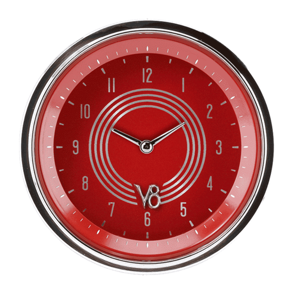 V8 Red Steelie 3 3/8" Clock V8RS93SHC
