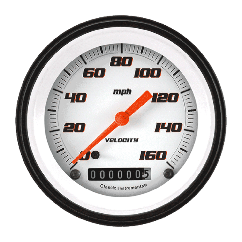 Velocity White 3 3/8" Speedometer VS55WBLF