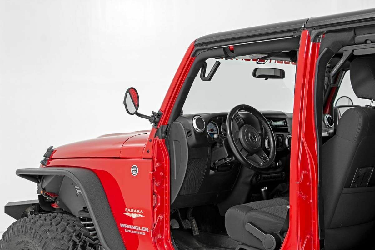 Fits Jeep Wrangler JK/Wrangler Unlimited (2007-2018) Round Trail Mirror; 10519A