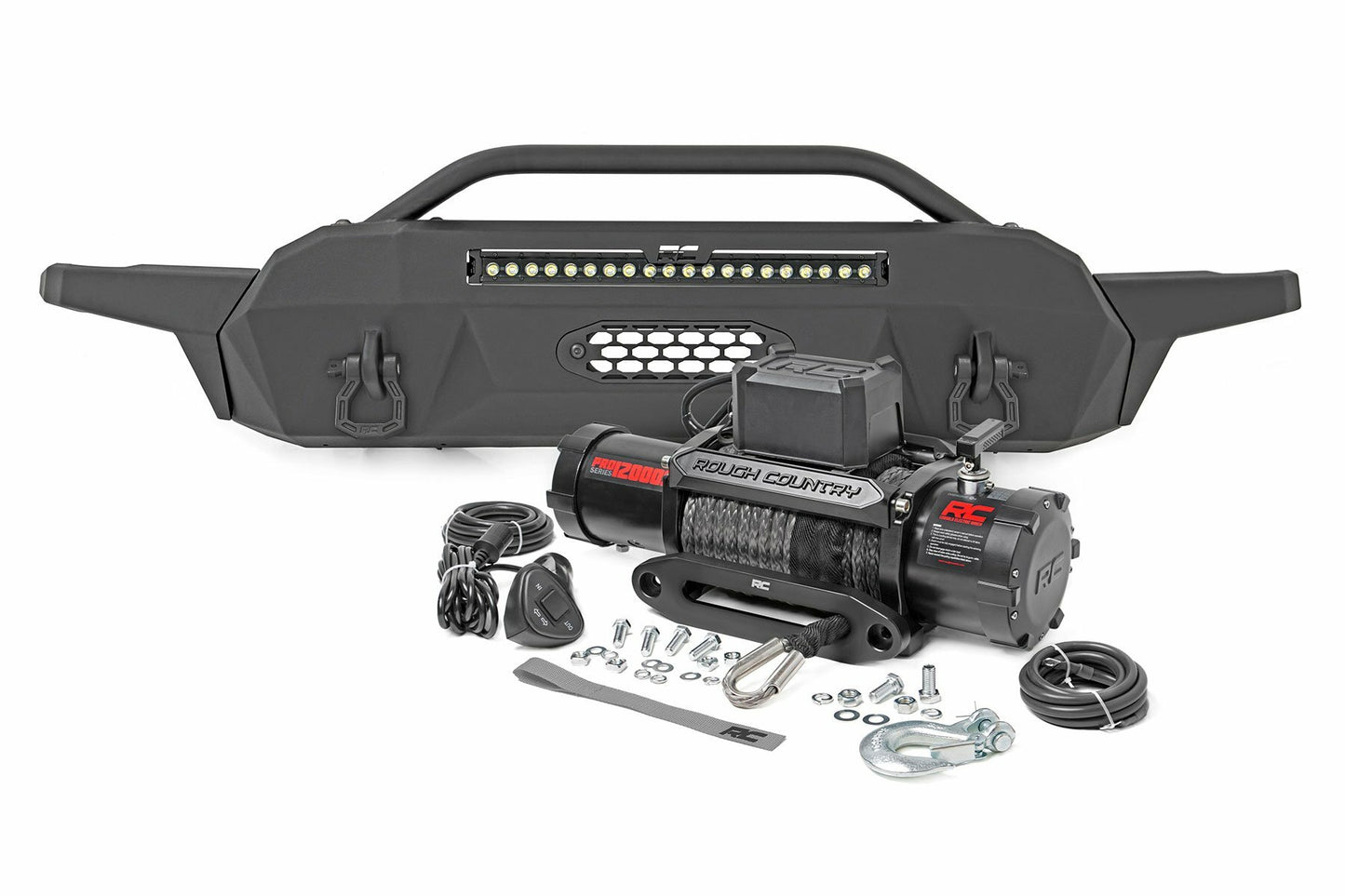 Fits Tacoma(16-23) Front Bumper Hybrid 20" Blk LED 12000-Lb Winch Syn 10723