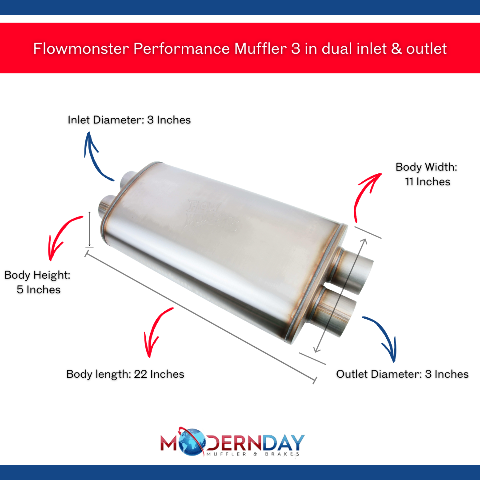 Flowmonster Performance Muffler 3 in dual inlet & outlet 12599-FM 409 Stainless
