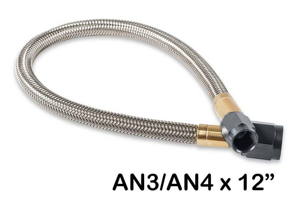 NOS Stainless Steel Braided Hose w/Black Fittings 4AN-3AN 1Foot Length 15340BNOS