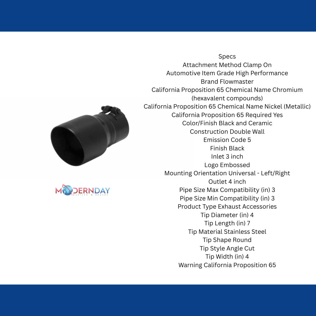 Flowmaster 15377B Exhaust Tip - 4 in. Angle Cut Black Ceramic Coating Fits 3 in.