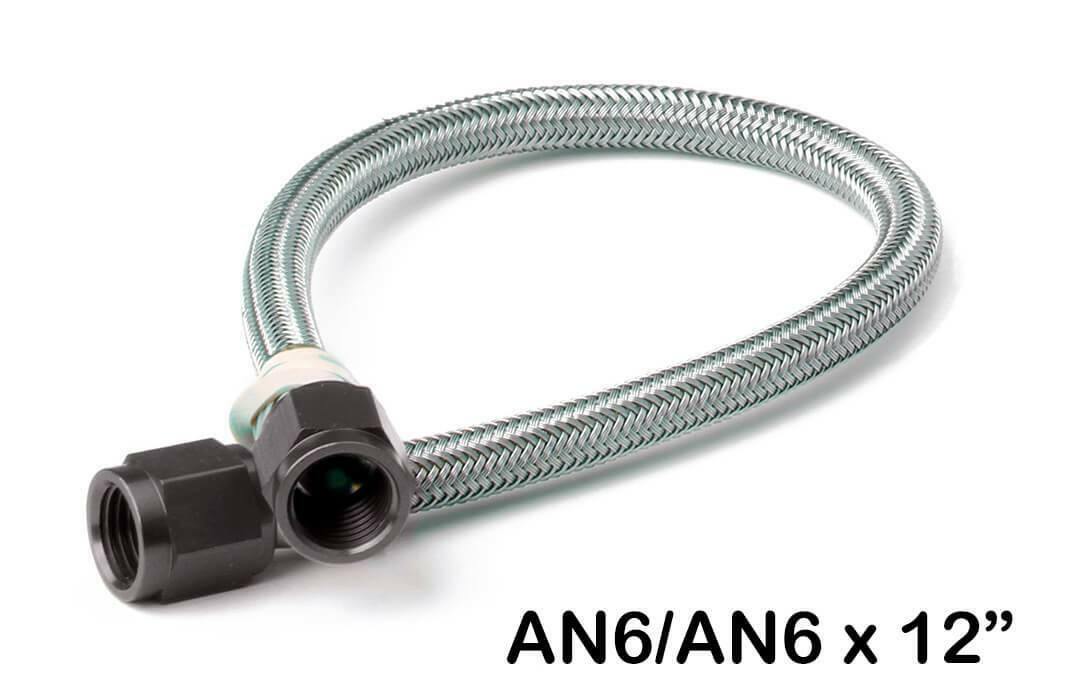 NOS Stainless Steel Braided Hose with Black Fittings 6AN 1Foot Length 15400BNOS