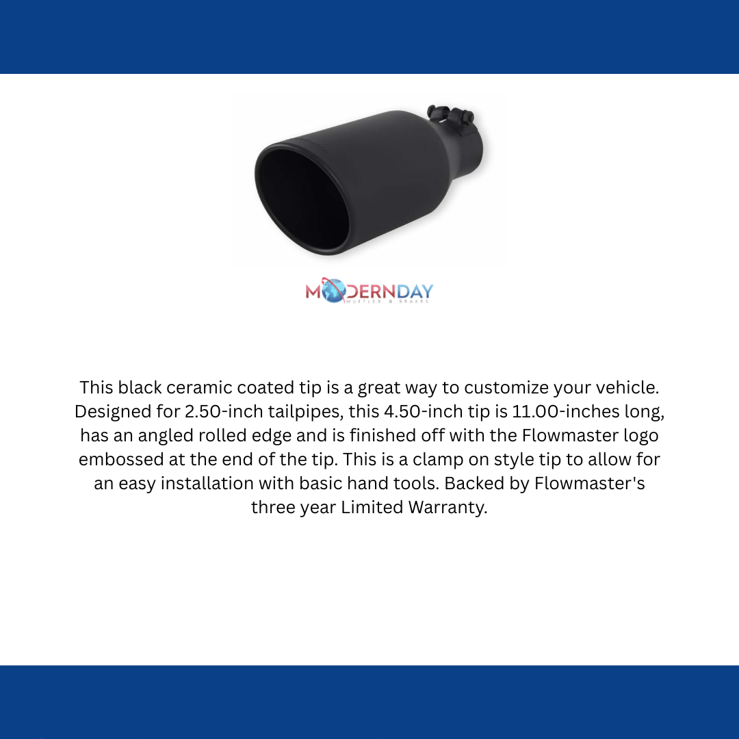 4.5 Black Angle Cut Fits 2.5 Tubing, 11 Long; Exhaust Tips; Flowmaster-15404B