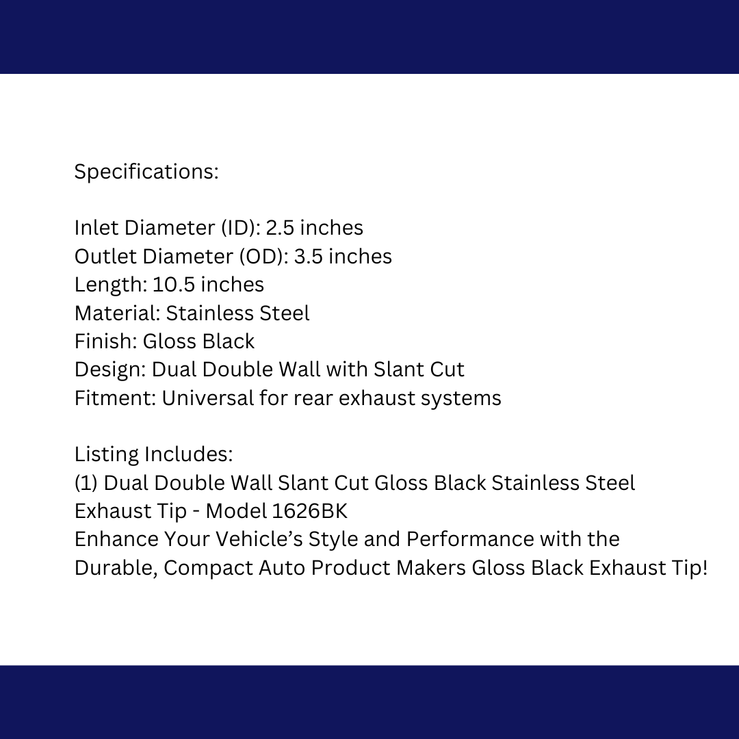 2.5" ID X3.5"X10.5" Dual Double Wall Slant Cut S/S Black Exhaust Tip 1626BK