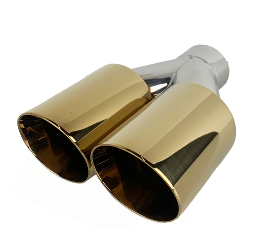 2.5" IDX3.5"X10" -Dual Double Wall Slant Cut Stainless Gold Exhaust Tip 1635GD