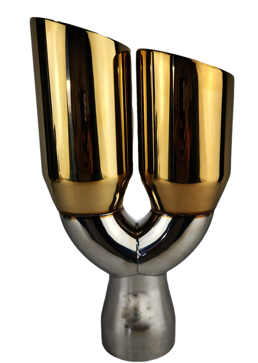 3" IDX3.5"X13.5" -Dual Double Wall Slant Cut S/S Gold Exhaust Tip 1637GD