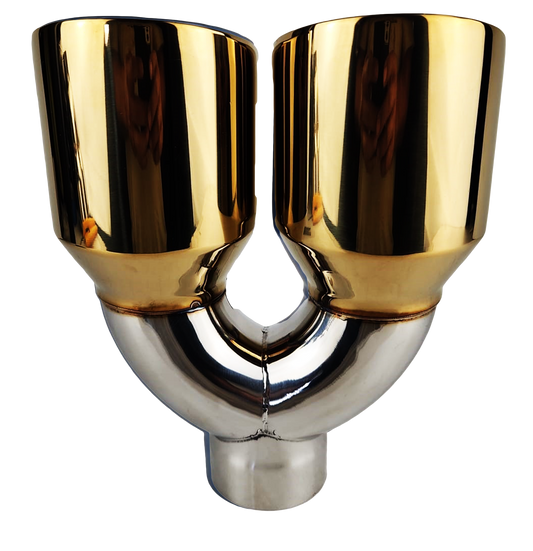 2.5" IDX4"X9.5" -Dual Double Wall Slant Cut Stainless Gold Exhaust Tip 1670GD
