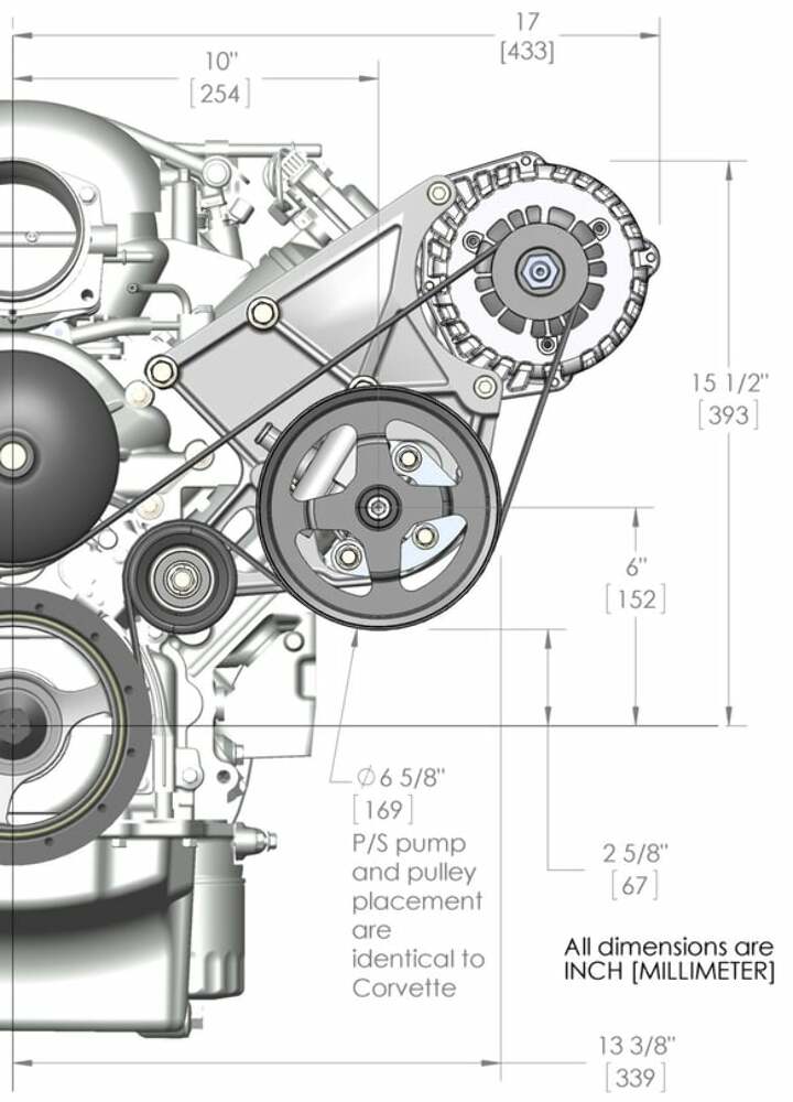 LS/LT Alternator & Power Steering Pump Acc Drive Kit Side Bracket-Black 20-143BK