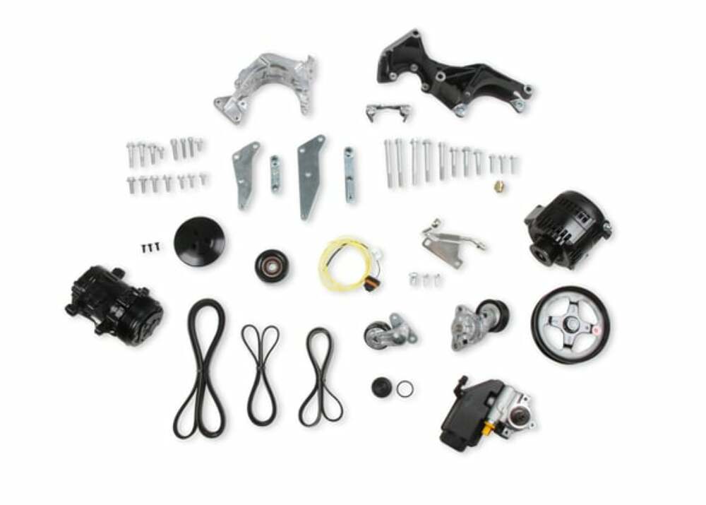 Low LS Complete Accessory Drive System (Alt, P/S & A/C)- Black Finish - 20-162BK