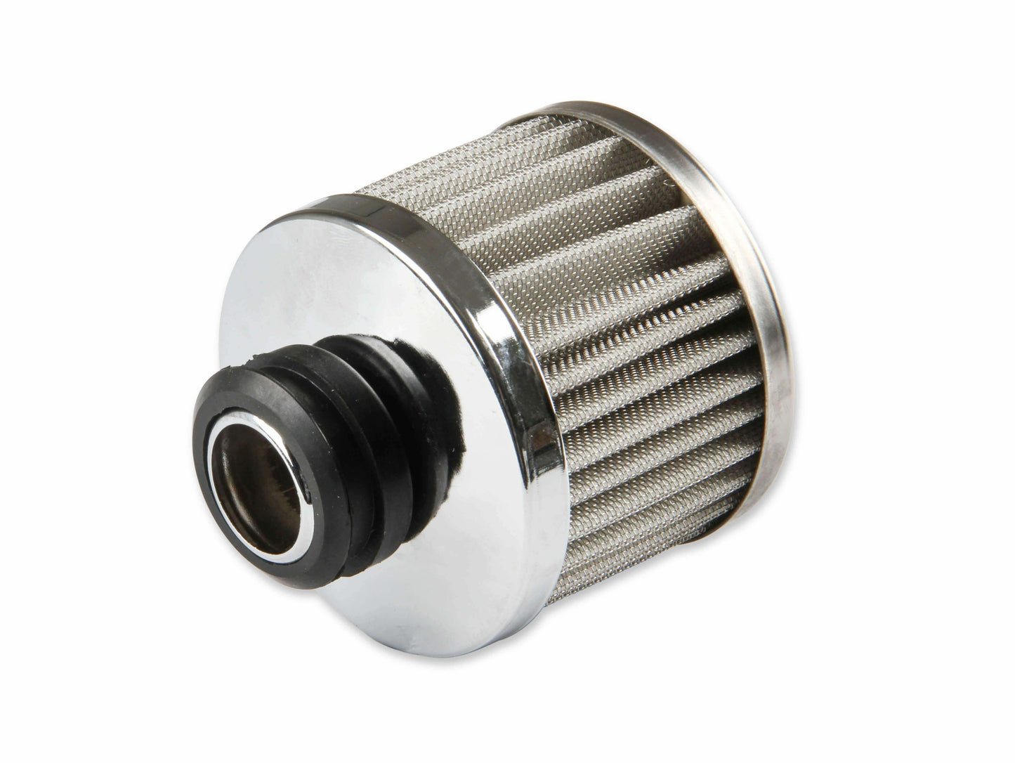 Mr. Gasket Valve Cover Breather Push-In Round Steel/Rubber Chrome 2049G
