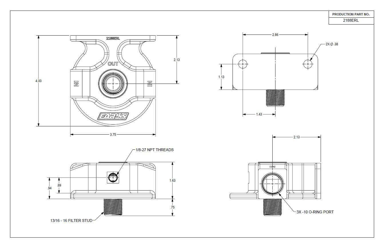 Earl's Billet Remote Oil Filter Mount - 2188ERL