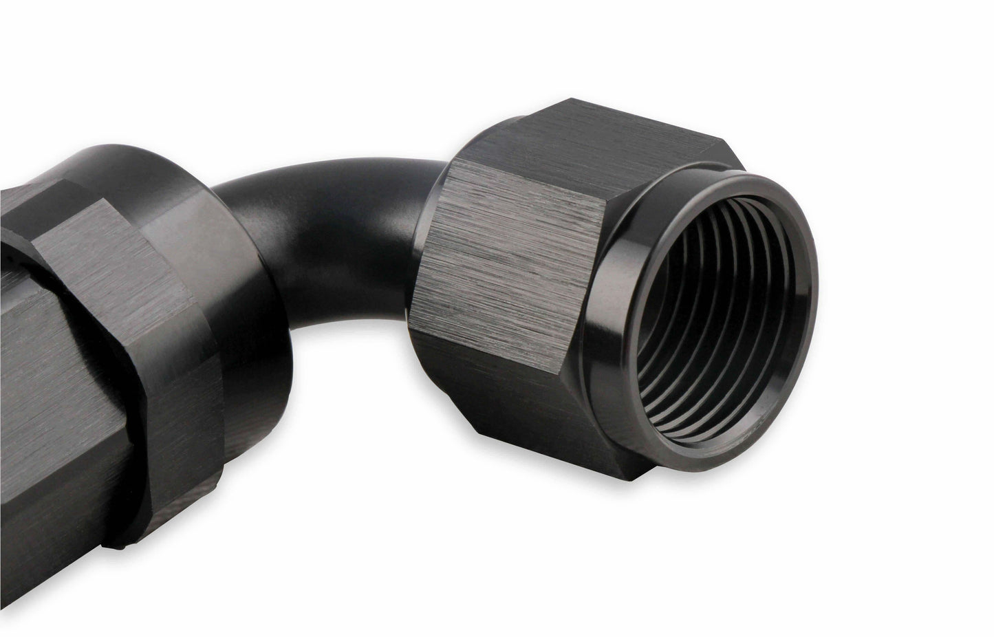 Mr. Gasket -8 AN 90 Degree Swivel Hose End - Black - 229008-BL