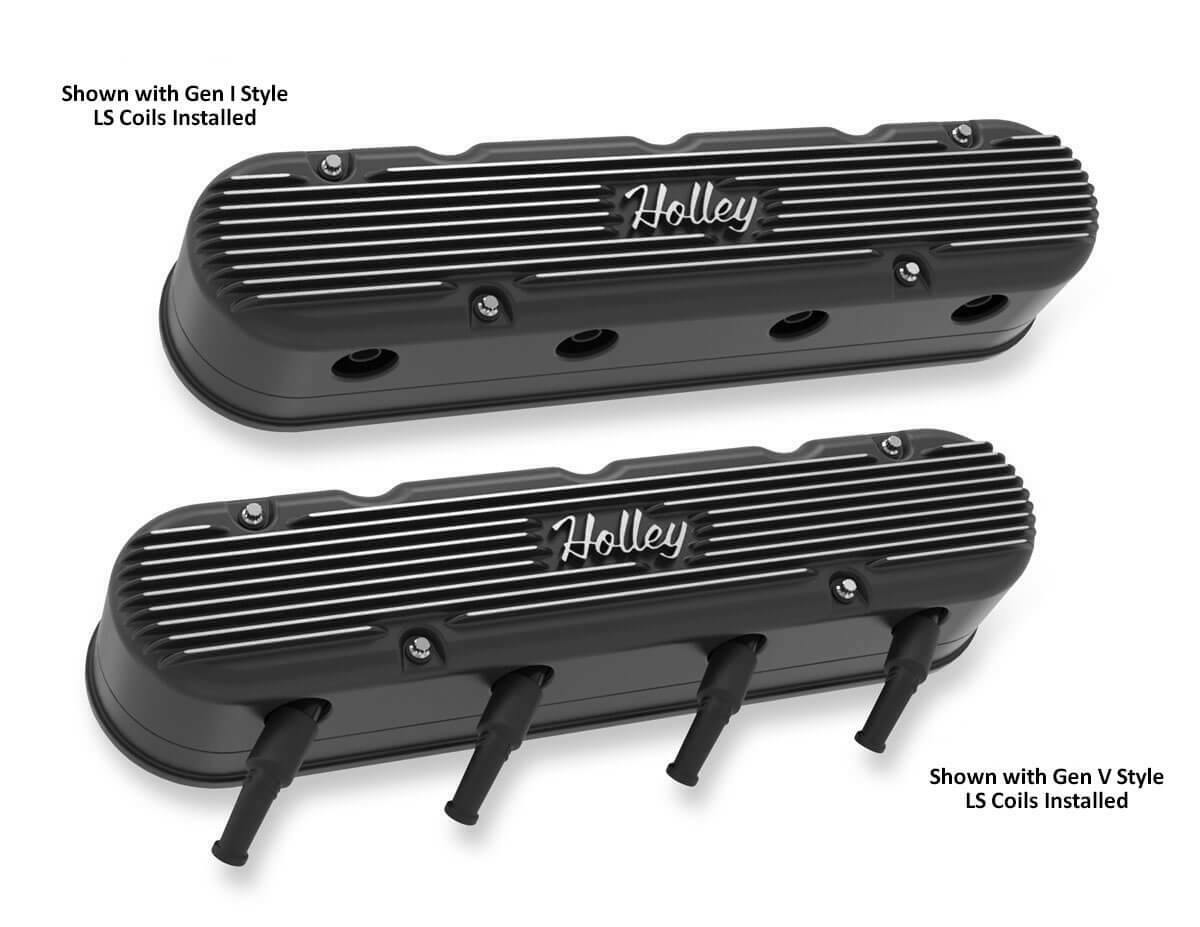 2-Pc LS Vintage Series Valve Covers - Satin Black Machined Finish - 241-172