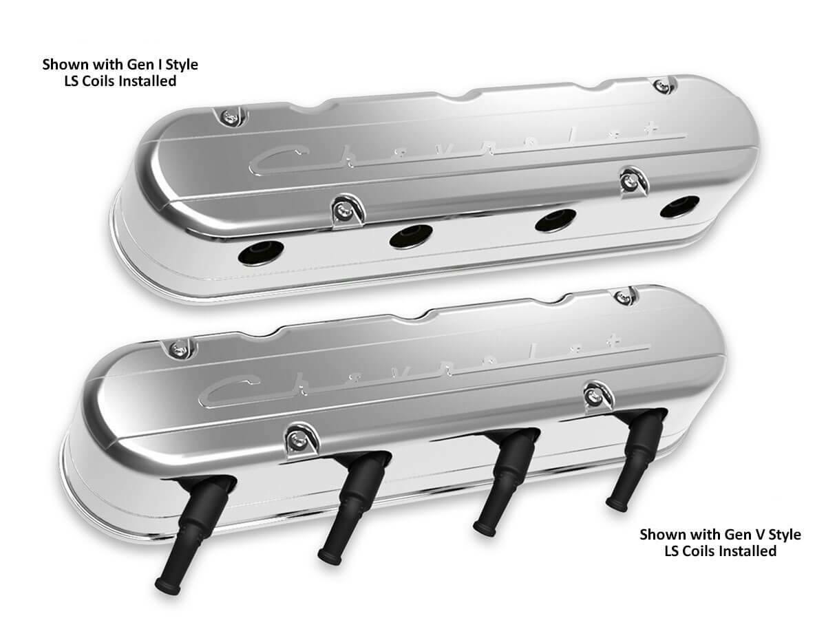 2-Pc LS Chevrolet Script Valve Covers - Polished Finish - 241-176