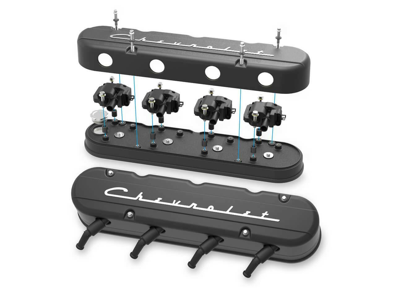 2-Pc LS Chevrolet Script Valve Covers - Black Machined Finish - 241-177