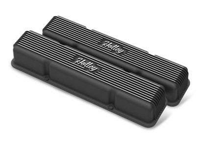 SBC Vintage Series Finned Valve Covers - Satin Black Machined Finish - 241-245