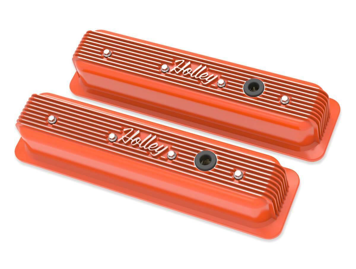 Holley Finned Valve Covers Small Block Chevy Engines Factory Orange 241-249