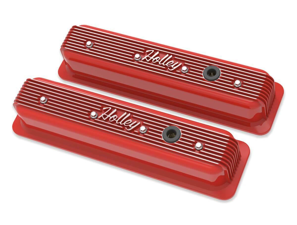 Holley Finned Valve Covers Small Block Chevy Engines Gloss Red Finish 241-250
