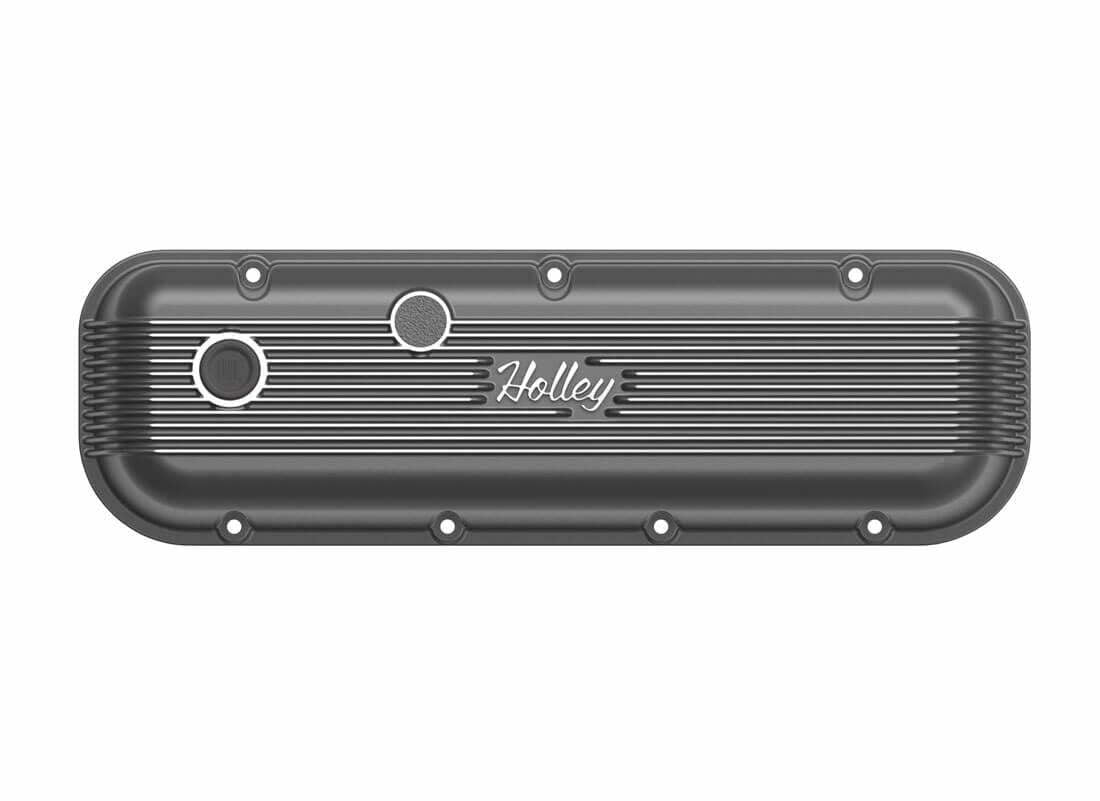 BBC Vintage Series Finned Valve Covers - Satin Black Machined Finish - 241-302