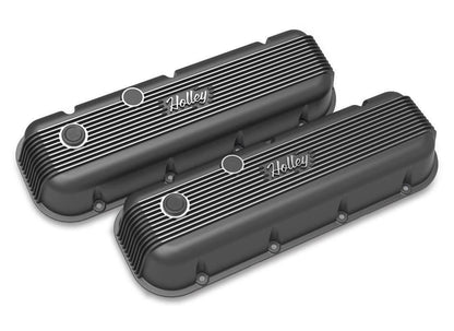 BBC Vintage Series Finned Valve Covers - Satin Black Machined Finish - 241-302