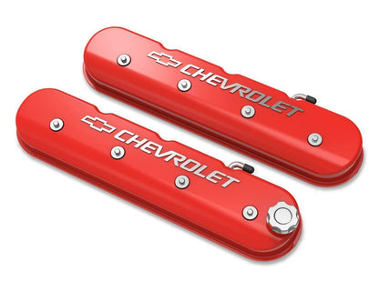 Tall LS Valve Cover with Bowtie/Chevrolet Logo Gloss Red Machined Finish 241-404