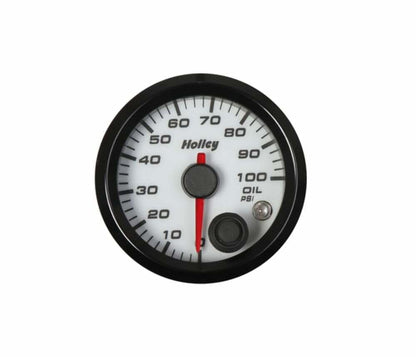 White 2-1/16" Oil Pressure 10-100 psi-Holley logo 26-601W