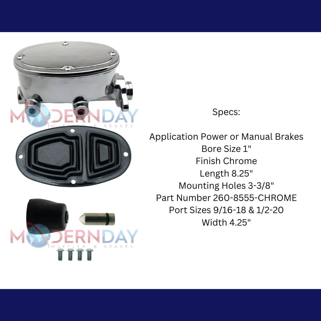 1" Tandem Oval Chrome Aluminum Master Cylinder (Disc/ Drum) 260-8555-CHROME - Master Cylinders and Parts Car Part People