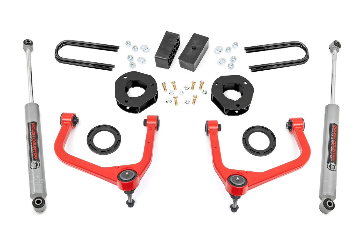 Fits GMC Sierra 1500 2&4WD (2019-2024) 3.5" Lift Kit; Mono Leaf Rear; 28830RED