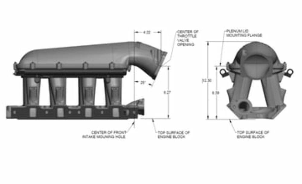 8.2" SBF Ford Hi-Ram EFI Manifold with Side Mount Top 300-306