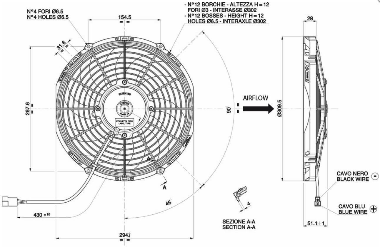 SPAL 11 in 844 CFM Low Profile Electric Cooling Fan P/N 30100411