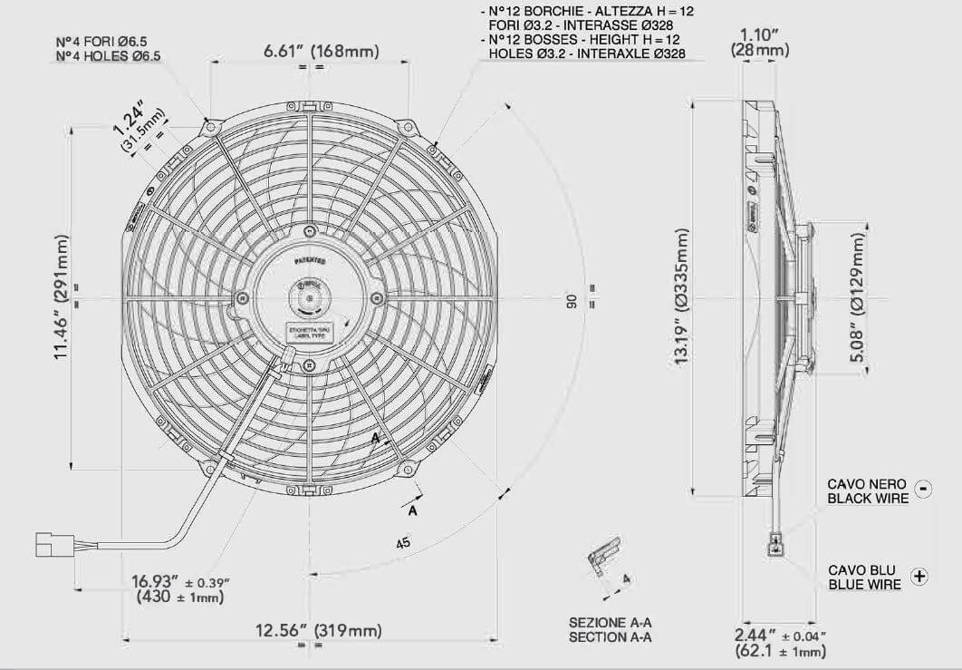 Spal 30101522 Puller Fan 12 Medium Profile, Curved Blade - 1226cfm