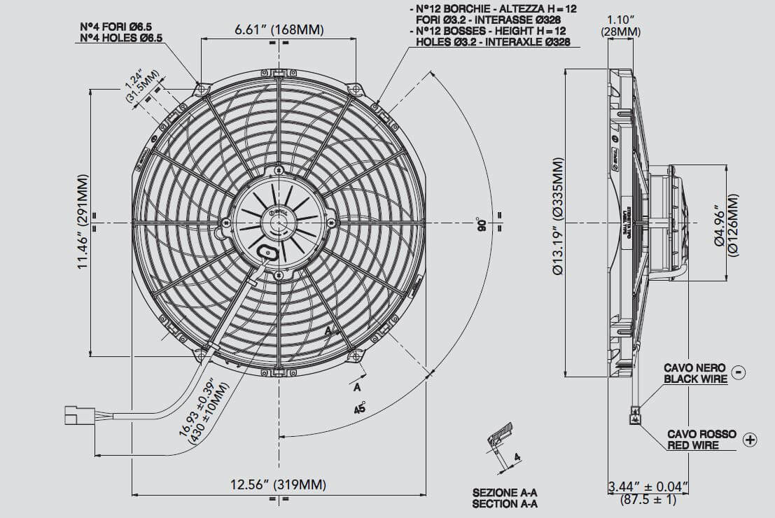 SPAL 12 High Performance Electric Cooling Fan 1381cfm Curved Pusher