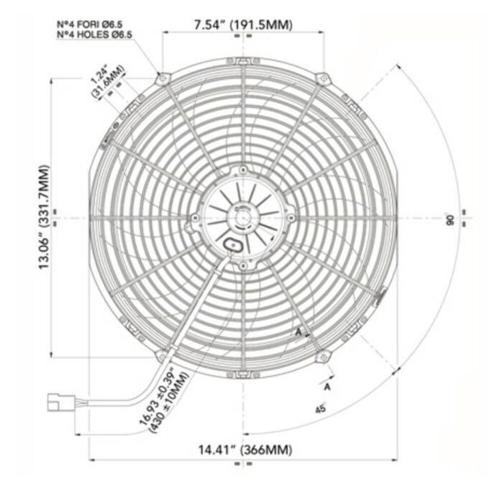 SPAL 14 Pull Type Curved Blade Radiator Cooling Fan-1865 CFM